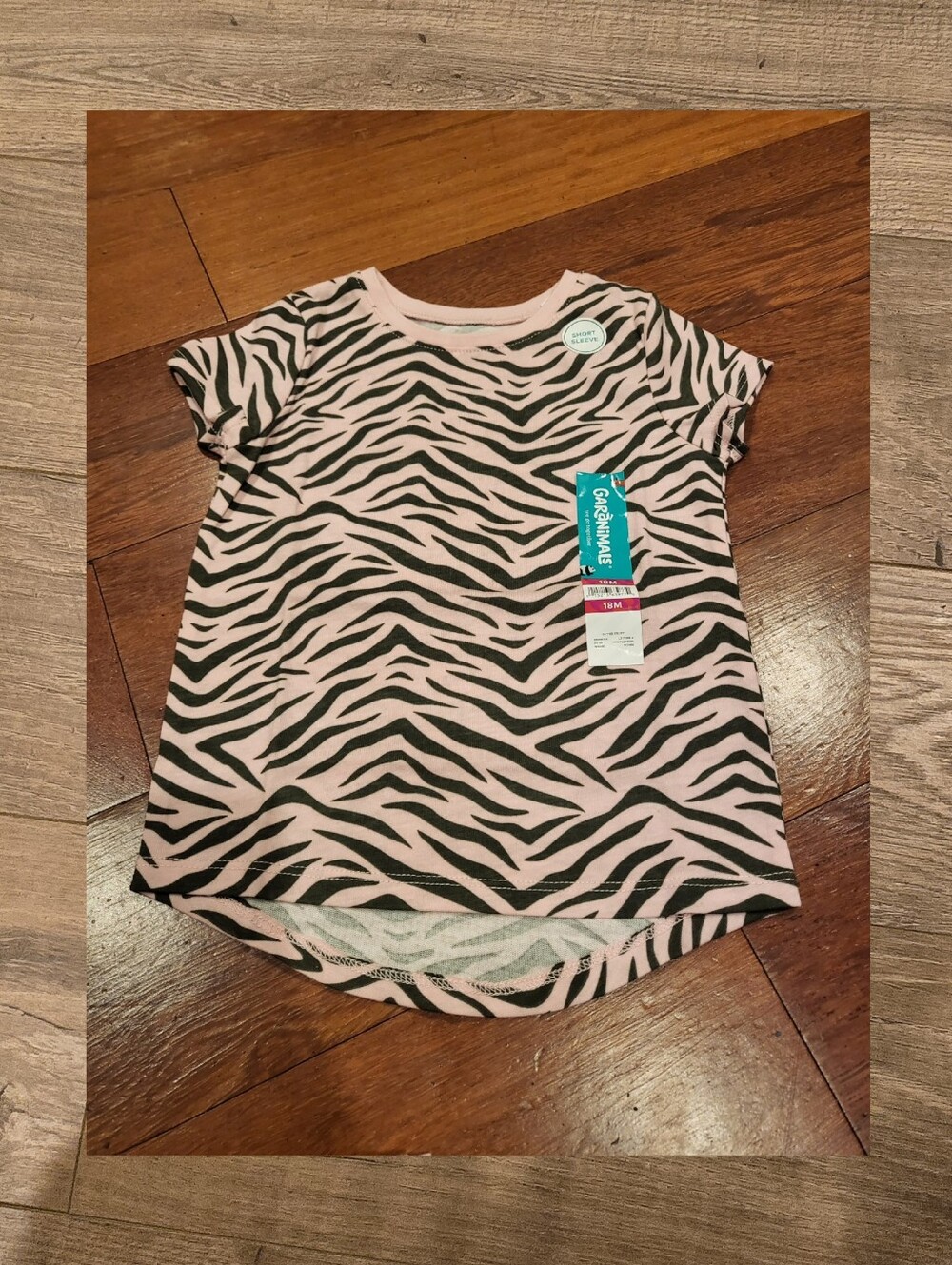 NWT baby girl short sleeved polar pink zebra stripes shirt SIZE 18MOS